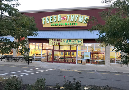 For Fresh Thyme markets, a national grocery retailer, The MDC Group performed the interior fit out, including interior finishes and mechanical, electrical and plumbing systems, and the exterior storefront for this new location.
